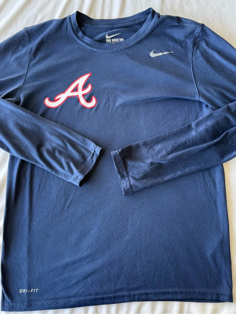 Nike Navy Long-Sleeve Dri-FIT Tee with Red & White Atlanta A